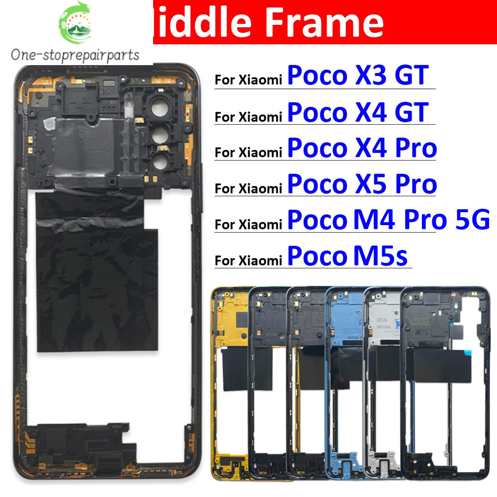 New Middle Frame Bezel Middle Plate Plastic For Xiaomi Poco X3 X4 GT X4 X5 M5s M4 Pro 4G 5G Middle Frame With Volume Button Xiaomi  Xiao mi phone repair parts