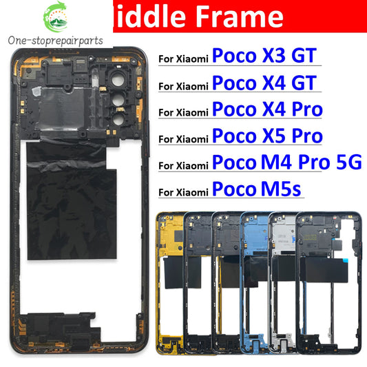 New Middle Frame Bezel Middle Plate Plastic For Xiaomi Poco X3 X4 GT X4 X5 M5s M4 Pro 4G 5G Middle Frame With Volume Button Xiaomi  Xiao mi phone repair parts