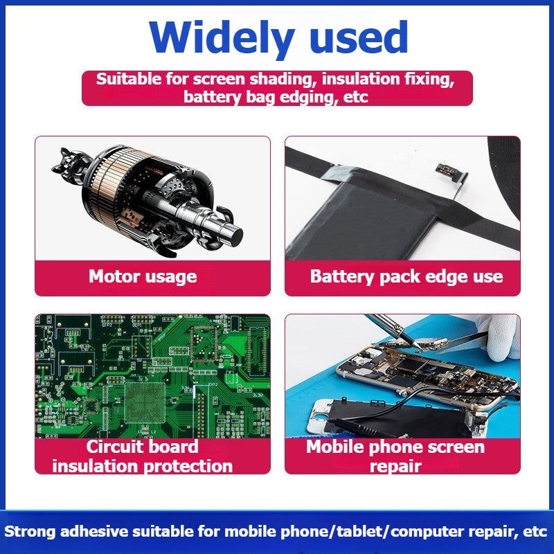 Mobile phone battery cell insulation sticker - Specialized for sealing and edge wrapping of lithium battery small boards - Black all-coverage anti-glare heat-resistant tape - Repair Tools
