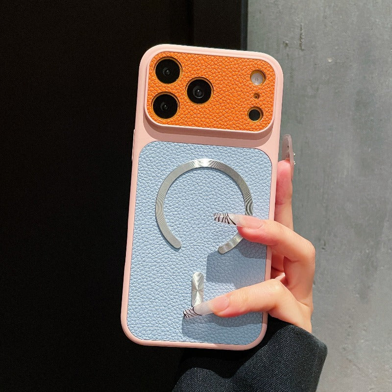 Dopamine contrasting magnetic leather pattern for iPhone 17promax mobile phone case iPhone16 new second change 17 with camera button 15 all-inclusive 14 anti-drop 13 super fire 12pm premium women's 11 Phone accessories