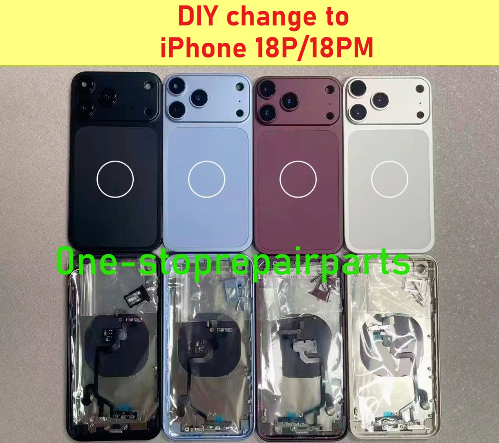 DIY Convertor Housing Back Cover Assembly Compatible For iPhone X XR XS MAX 11 11PRO 12 12PRO 13 Pro 14Pro 15Pro 15 Pro Max To 17 18 17Pro 18Pro Max Backshell Replacement Refitted Chassis Pre-Installed Modified Middle Frame iPhone phone repair parts