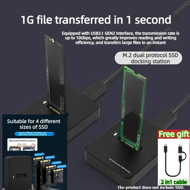 Dual-protocol External NVME/SATA notebook Laptop SDD reader USB3.2 TypeC 10Gbps Reading Writing Speed SSD Case Docking Station