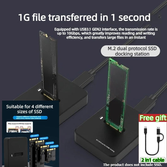 Dual-protocol External NVME/SATA notebook Laptop SDD reader USB3.2 TypeC 10Gbps Reading Writing Speed SSD Case Docking Station
