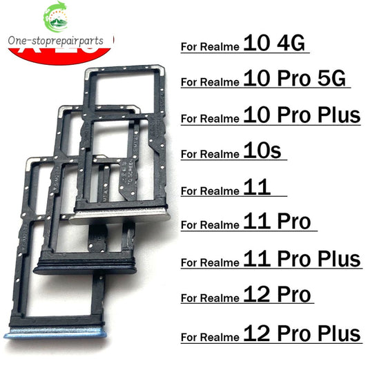 10Pcs, Micro Nano SIM Card Holder Tray Slot Holder Adapter Socket For OPPO Realme 10 10s 11 12 Pro Plus 4G 5G Realme phone repair parts