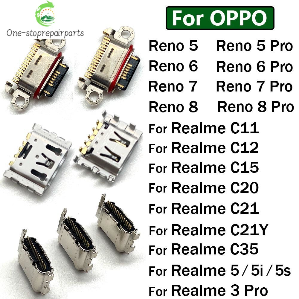 50Pcs, USB Connector Charging Charge Connector Port For OPPO Reno 5 6 7 8 Pro Realme C11 C12 C15 C20 C21 C35 C21Y 5 5i 5s Realme phone repair parts