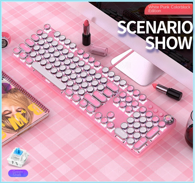 Accessories Mechanical Keyboard Girls Internet celebrities Girls Pink Blue Round Keys Games Punk Style