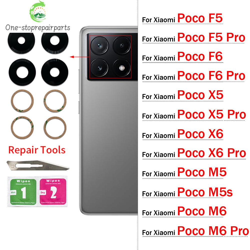 2Pcs/Lot, Camera Glass For Xiaomi Poco F5 F6 M5 M5s M6 X5 X6 Pro 4G 5G Rear Back Camera glass Lens With Adhesive  Xiaomi  Xiao mi phone repair parts
