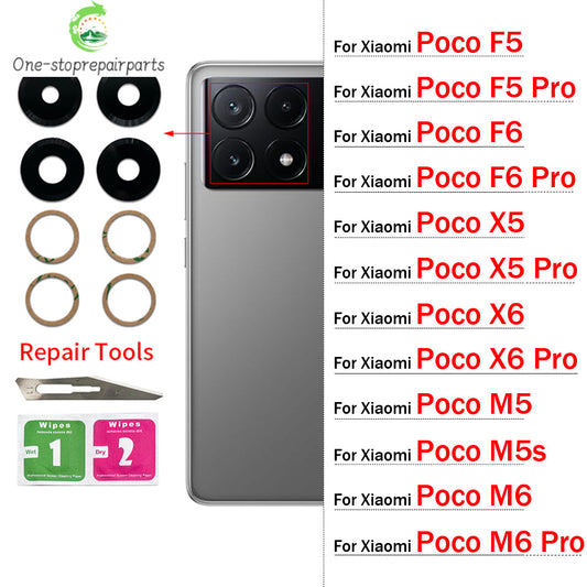 2Pcs/Lot, Camera Glass For Xiaomi Poco F5 F6 M5 M5s M6 X5 X6 Pro 4G 5G Rear Back Camera glass Lens With Adhesive  Xiaomi  Xiao mi phone repair parts