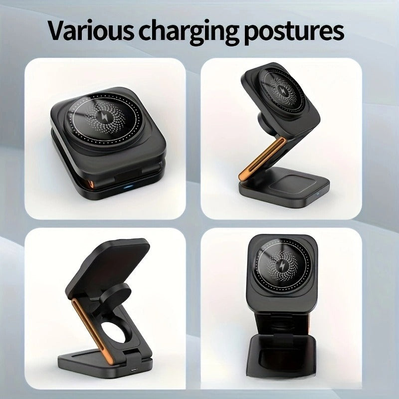 New multi-functional desktop vertical folding three-in-one wireless charging 15W magnetic mobile phone holder wireless charger