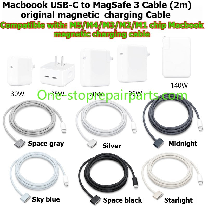 USB-C to MagSafe 3 Cable Power Adapter 30W 35W 70W 96W 140W  for Apple Macbook Magsafe3 Macbook Air A3448 A3449 A3240 A3241 Pro A3434 A3429 A3426 M2 M3 M4 M5  magnetic