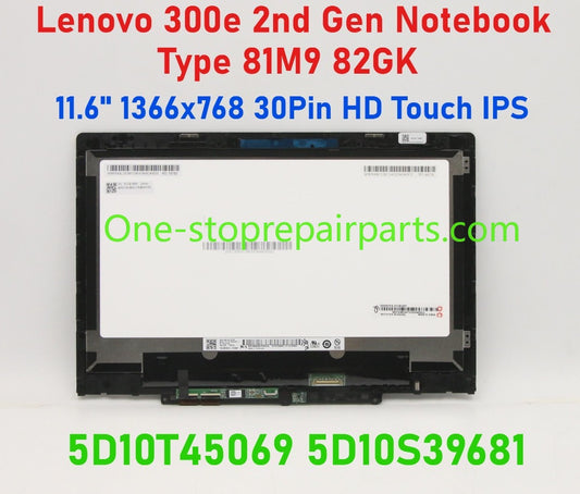 11.6" 1366x768 30Pin HD Touch IPS LCD Touch Screen Assembly with bezel for Lenovo 300e 2nd Gen Notebook Type 81M9 82GK 5D10T45069 5D10S39681 B116XAN06.1 Touch Screen Panel Digitizer Assembly LCD Module Lenovo laptop repair parts
