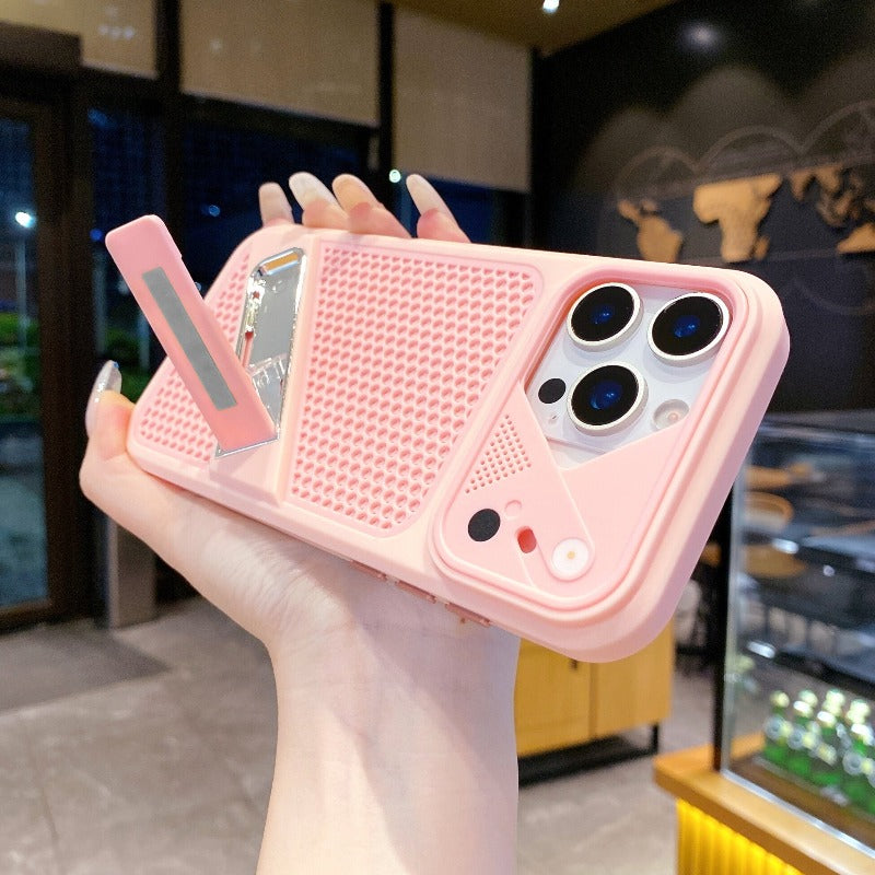 The new mesh cooling is suitable for iPhone 18promax mobile phone case iPhone17Pro one-word bracket 16/15 large window 14 creative anti-drop Phone accessories