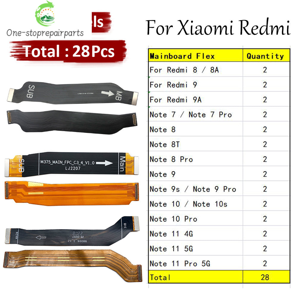 28Pcs Main Board Motherboard Connector Board Flex Cable For Xiaomi Redmi 8 8A 9 9A Note 7 8 8T 9 9s 10 10s 11 11s Pro 4G 5G  Xiaomi  Xiao mi phone repair parts