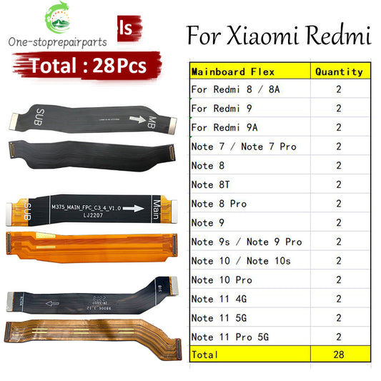 28Pcs Main Board Motherboard Connector Board Flex Cable For Xiaomi Redmi 8 8A 9 9A Note 7 8 8T 9 9s 10 10s 11 11s Pro 4G 5G  Xiaomi  Xiao mi phone repair parts