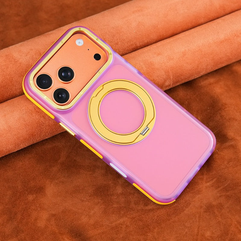 Metal frame for iPhone 18Pro magnetic mobile phone case iPhone17ProMax rotating 360 bracket 16/15pm all-inclusive anti-drop 14 skin matte contrasting color non-slip protective case Phone accessories