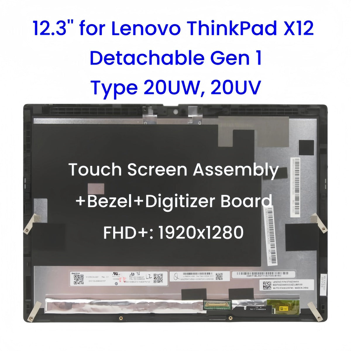 12.3'' for Lenovo ThinkPad X12 Detachable Gen 1 Type 20UW 20UV LCD Touch Screen Assembly with Bezel + Digitizer Board Replacemen Lenovo laptop repair parts