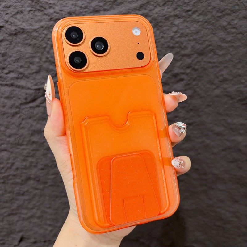 Star glitter card bag is suitable for iPhone 17promax mobile phone case orange with card cover Air folding bracket iPhone16 can be inserted into the card 15plus card 14pro transparent 13pm silicone card clip Phone accessories