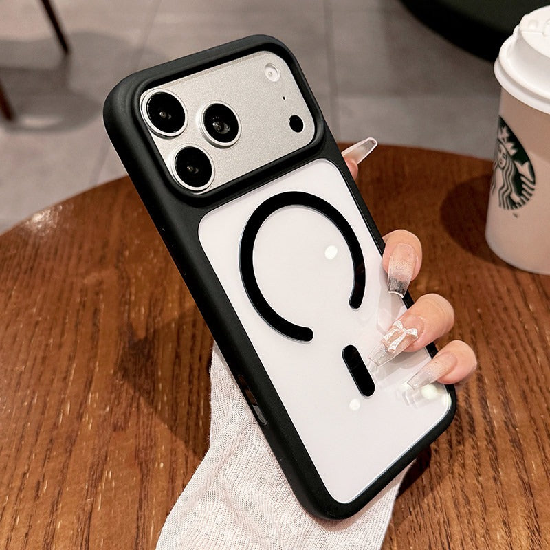 Ice transparent magnetic suction For iPhone 18promax mobile phone case new iPhone17 new color soft edge hard back ultra-thin 18pro strong magnetic adsorption 16 men's and women's simple shell Phone Accessories