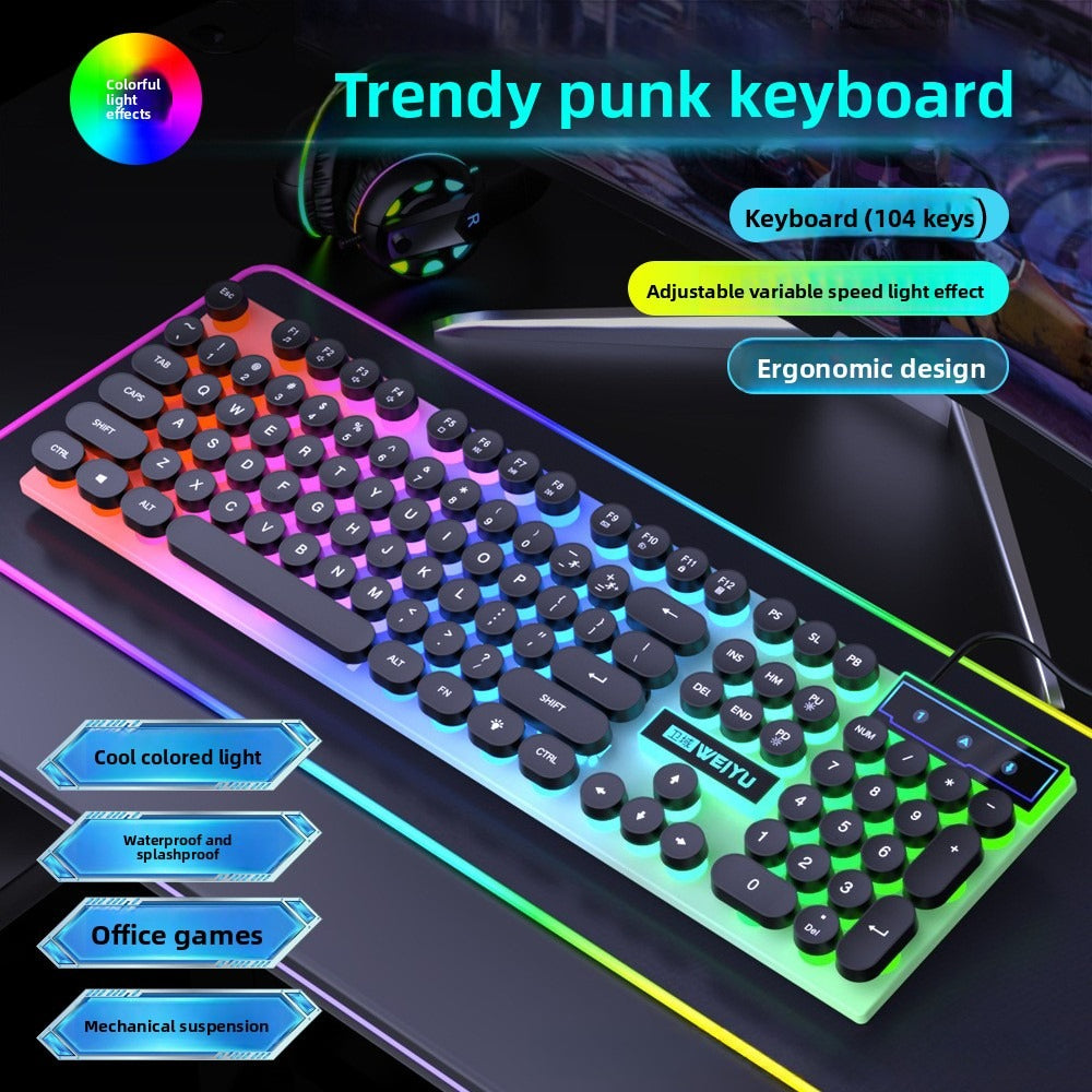 Retro punk USB wired mechanical feel keyboard mouse set office game e-sports special