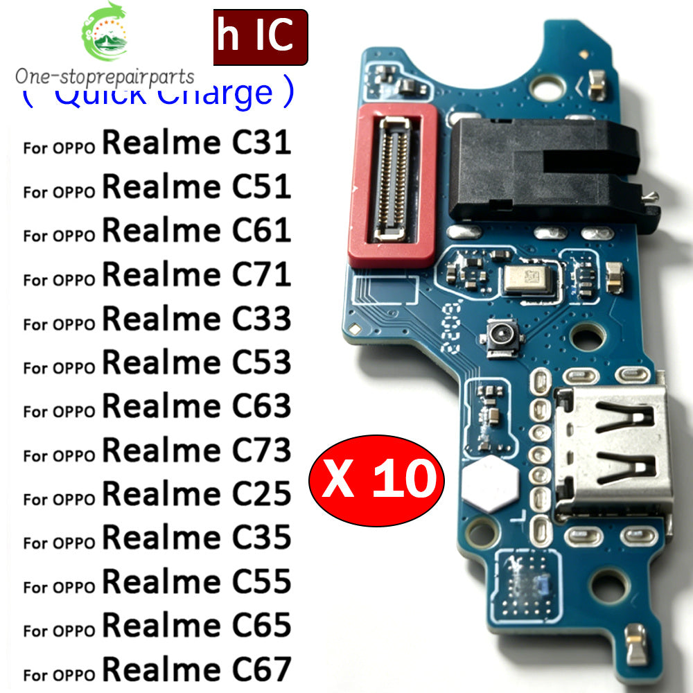 10Pcs, USB Charge Connector Charging Board Port Flex Cable For OPPO Realme C31 C25 C35 C55 C65 C51 C61 C71 C53 C63 C73 C67 4G 5G Realme phone repair parts
