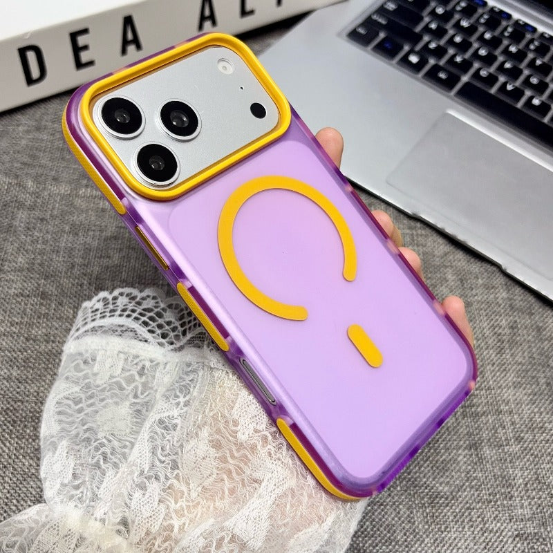 Contrast color matte strong magnetic attraction for iPhone17promax mobile phone case 2026 new female iPhone 17pro advanced sense 16promax large hole without lens 16pm super fire good-looking shell Phone accessories