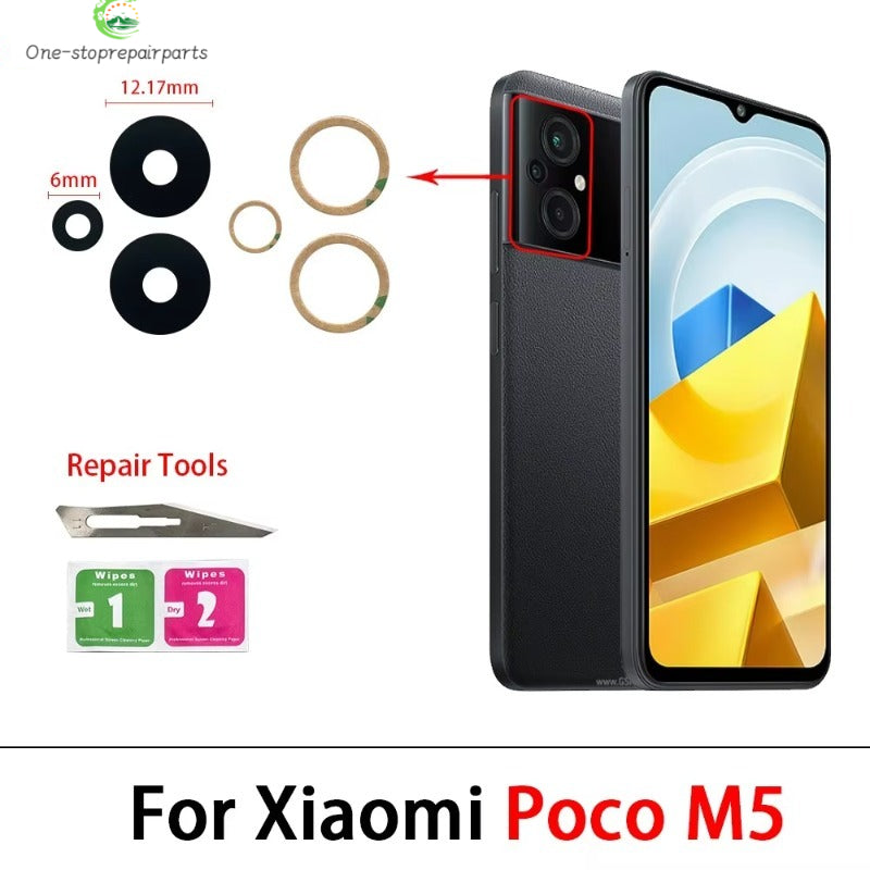 100Pcs，Rear Back Camera Glass Lens For Xiaomi Poco F5 F6 M5 M5s M6 X5 X6 Pro 4G 5G Camera Glass With Glue Adhesive  Xiaomi  Xiao mi phone repair parts
