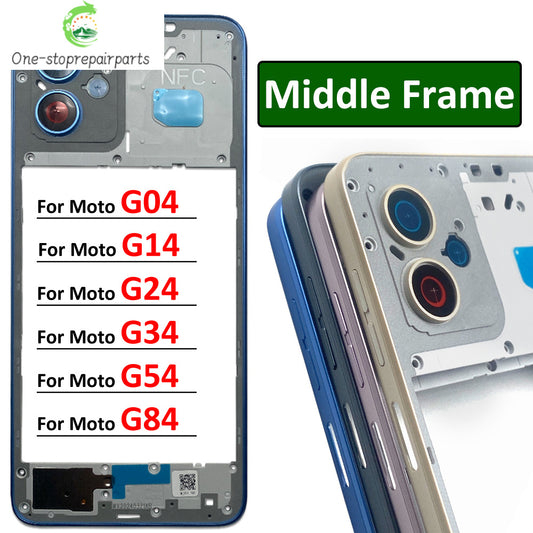 New Middle Frame For Motorola Moto G04 G14 G24 G34 G54 G84 Door Housing Bezel Repair Parts Motorola phone repair parts