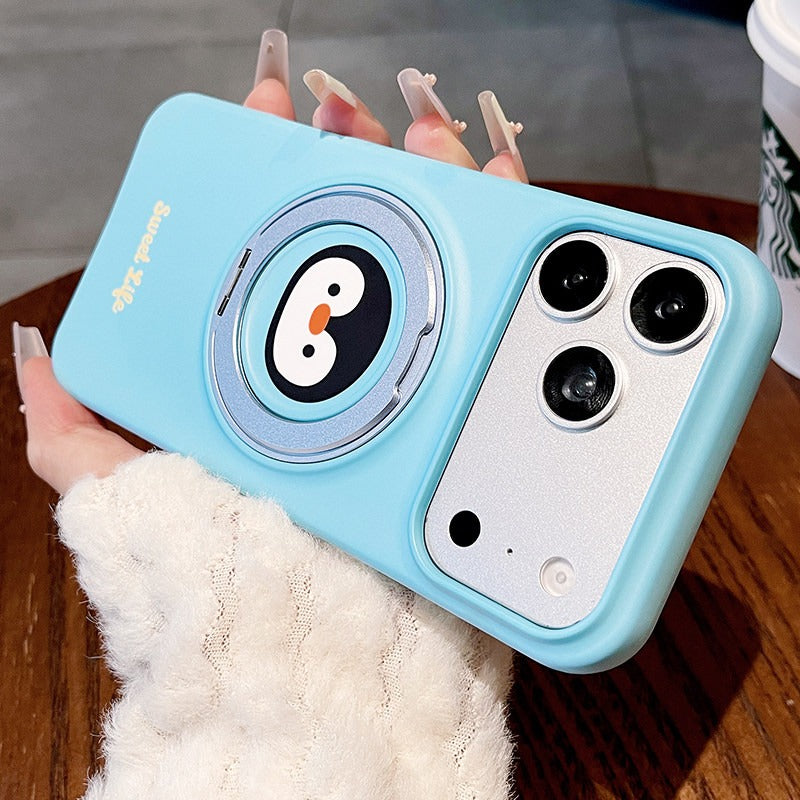 Cartoon small animal fulcrum shell for iPhone 17promax mobile phone case new iPhone16 large hole lens frame with 360 ° rotating bracket 15pro women's cute shell Phone accessories