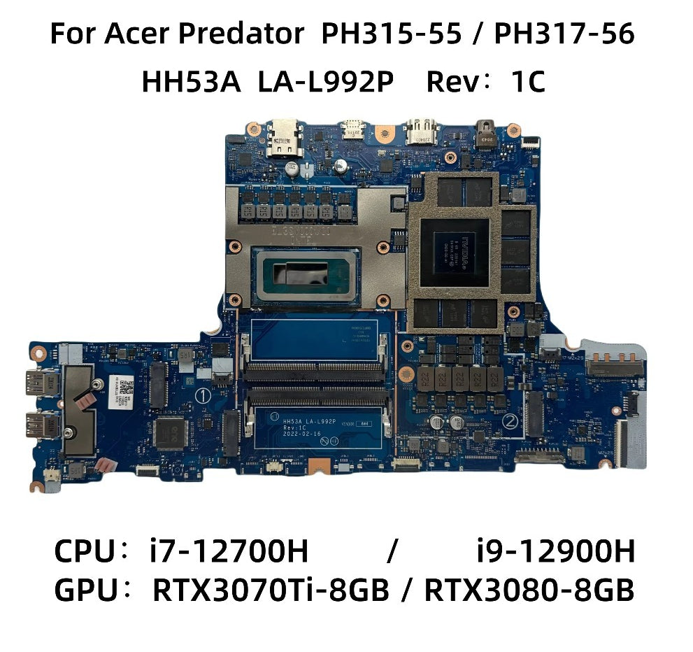 For Acer Predator PH315-55 PH317-56 Laptop Motherboard LA-L992P With i7-12700H i9-12900H CPU RTX3070Ti RTX3080 GPU NB.QFT11.002 Acer laptop repair parts
