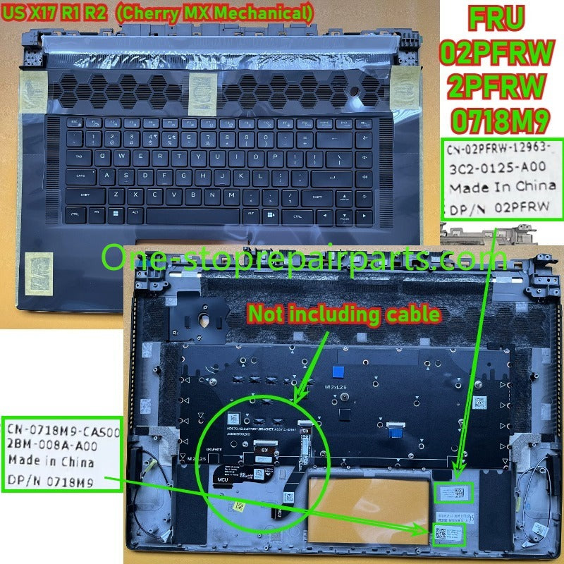 US Palmrest keyboard assembly for Dell Alienware  X17 R1 R2 Per-Key RGB Cherry MX Mechanical FNJR0 346YC 8NH0R  02PFRW 2PFRW 0718M9 upper case topcase keyboard assembly Dell Laptop repair parts