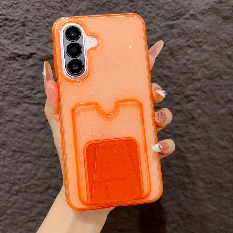 High-value multi-functional glitter powder card bag bracket, suitable for Samsung s26ultra mobile phone case 25plus transparent card case, integrated 24 can insert card 23 to put card change bag, large hole TPU transparent soft case Phone accessories