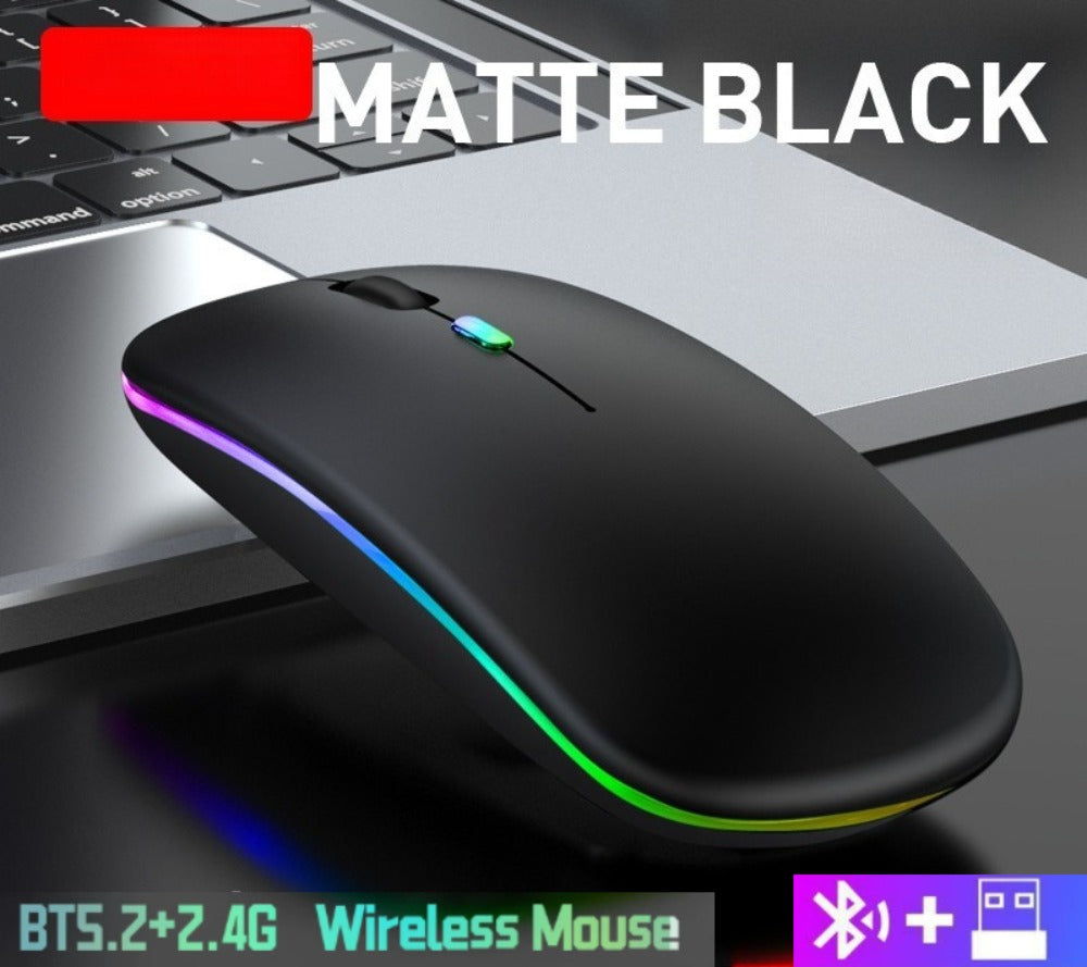 RGB Bluetooth Dual-mode Wireless Mouse for Laptop Tablet PC All-in-One Computer Silent No Noise Office Esports Games 5.1 + 2.4G Rechargeable Mute Charging Mouse