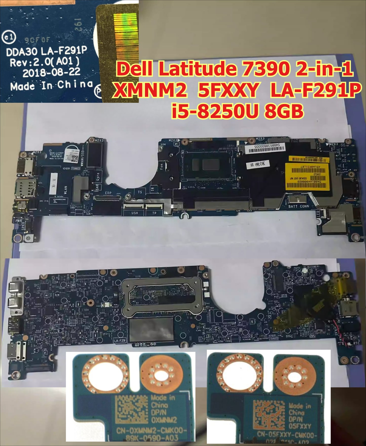 Dell Latitude 7390 2-in-1 Motherboard System Board LA-F292P YNMMF i7-8650U 16GB LA-F291P XMNM2 05FXXY i5-8250U 8GB mainboard