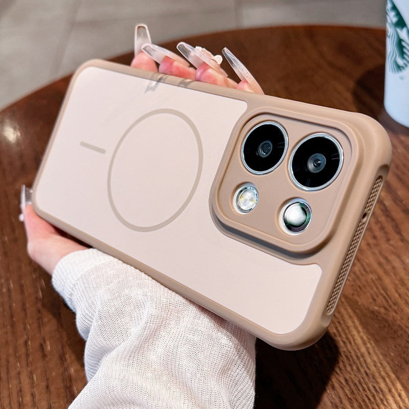 Contrast color heat dissipation Magnetic suction For OPPO Reno16pro mobile phone case New 15pro Strong magnetic adsorption Fine hole frame reno16 Side heat dissipation design Soft edge case Phone Accessories