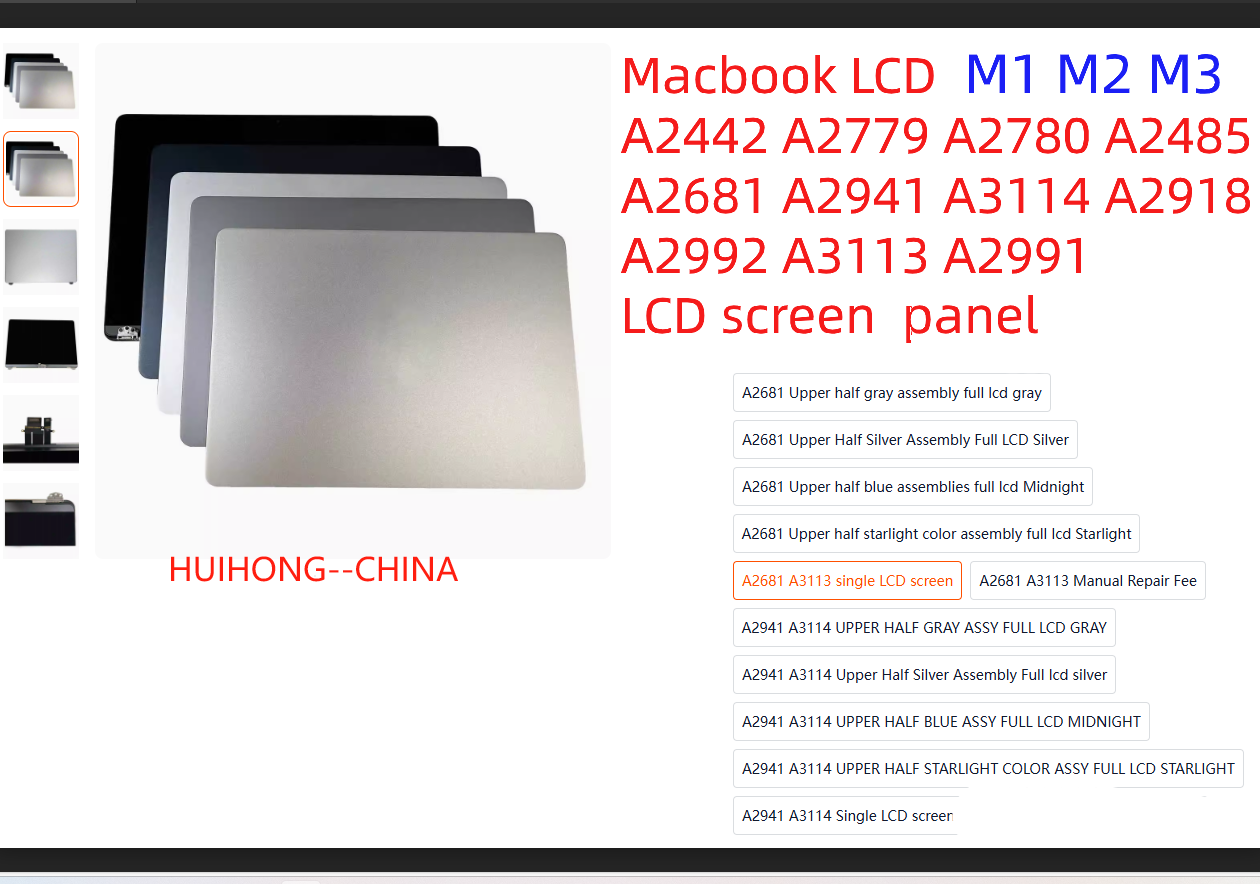 Macbook m1 m2 m3 LCD screen assembly display A1398 A1425 A1502 A1370A1466 A1465 A1369 A1707A1990 A1534 A1932 A 2179A1706 A1708 A1989 A2159A2251 A2289 A2141 A2338A2337 A2442 A2779 A2780A2485 A2681 A2941 A2942A3114 A3113 A2991 A2992 LCD Screen A2918  top f