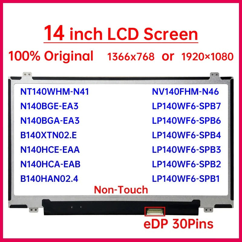 14" LCD Screen For Lenovo ThinkPad T460 T460p T460s T470 T470p T470s T480 T480s L460 L470 L480 L490 Display Matrix Panel 30 Pins Lenovo laptop repair parts
