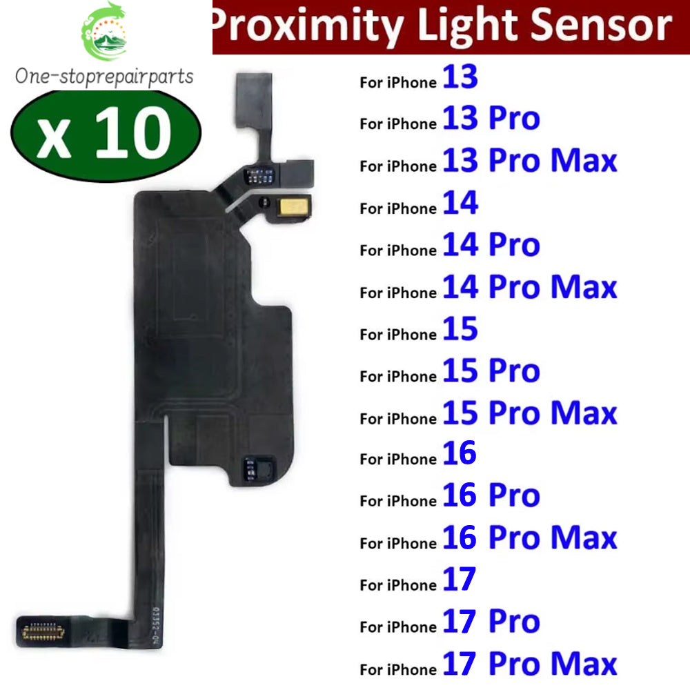 10Pcs, Earpiece Proximity Light Sensor Face Recognition Function Ribbon Flex Cable For IPhone 13 14 15 16 17 Pro Max Plus Mini iPhone phone repair parts