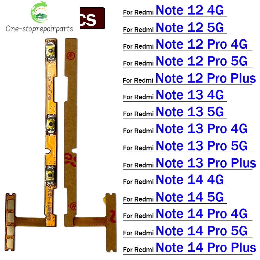 10Pcs, Power Switch On Off Button Volume control Key Button Flex Cable For Xiaomi Redmi Note 12 13 14 Pro Plus 4G 5G  Xiaomi  Xiao mi phone repair parts