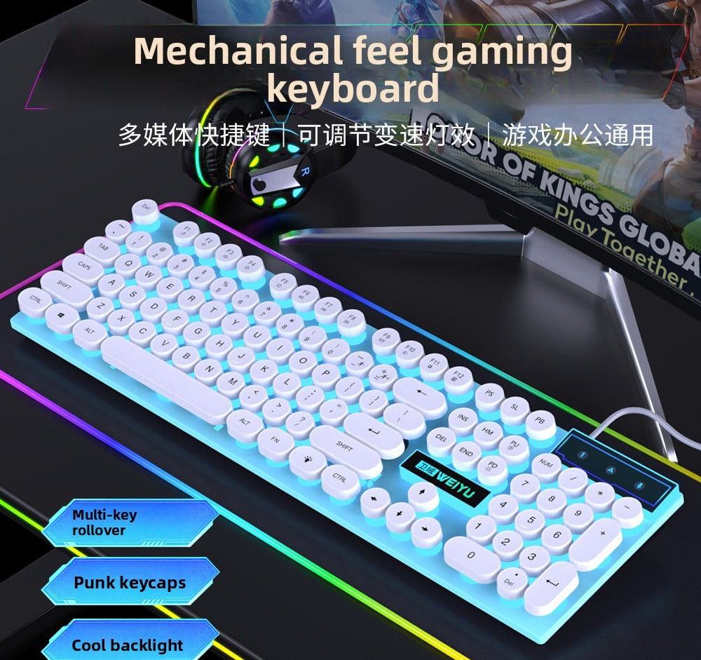 Retro punk USB wired mechanical feel keyboard mouse set office game e-sports special