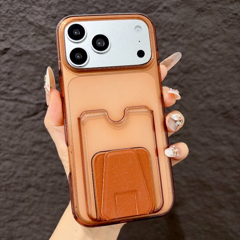 Star glitter card bag is suitable for iPhone 17promax mobile phone case orange with card cover Air folding bracket iPhone16 can be inserted into the card 15plus card 14pro transparent 13pm silicone card clip Phone accessories
