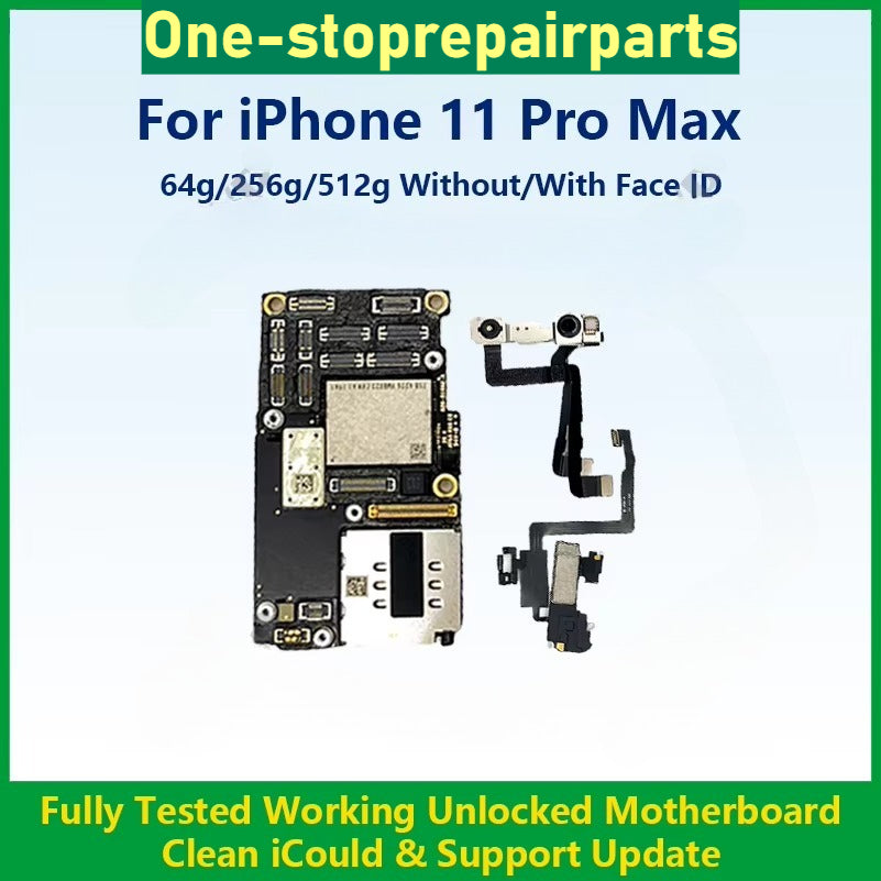 Fully Tested Authentic Motherboard For iPhone 11 Pro Max 64g/256g Unlocked Mainboard With Face ID Cleaned iCloud Fast Shipping iPhone phone repair parts