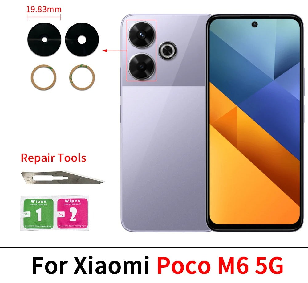 100Pcs，Rear Back Camera Glass Lens For Xiaomi Poco F5 F6 M5 M5s M6 X5 X6 Pro 4G 5G Camera Glass With Glue Adhesive  Xiaomi  Xiao mi phone repair parts