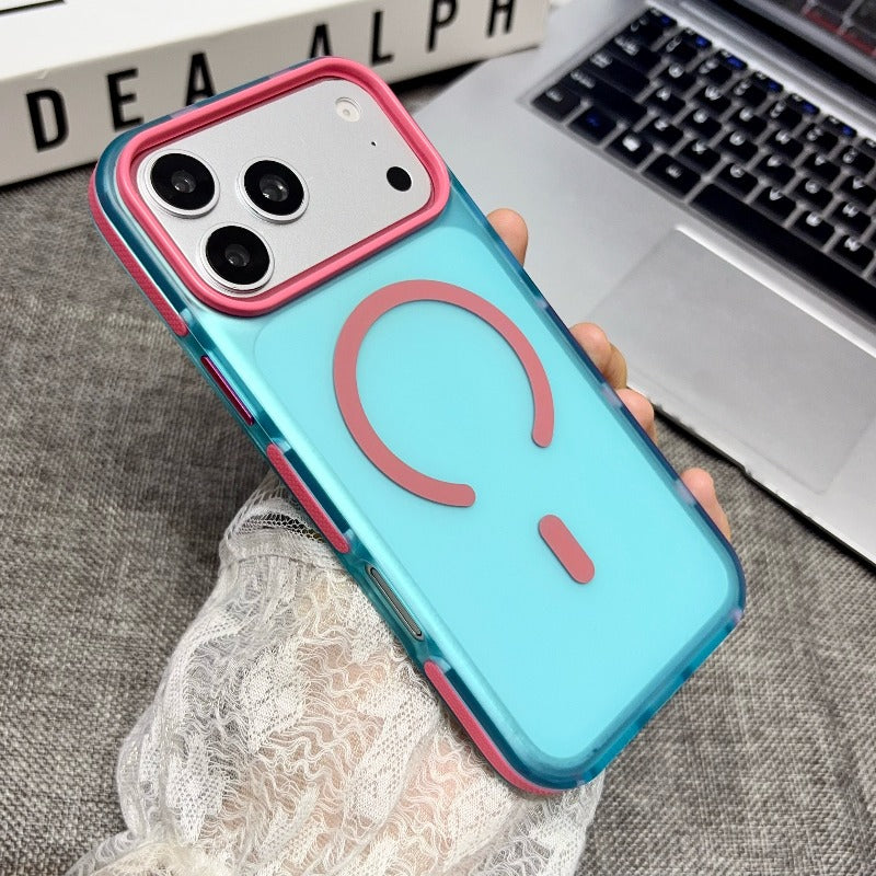 Contrast color matte strong magnetic attraction for iPhone17promax mobile phone case 2026 new female iPhone 17pro advanced sense 16promax large hole without lens 16pm super fire good-looking shell Phone accessories