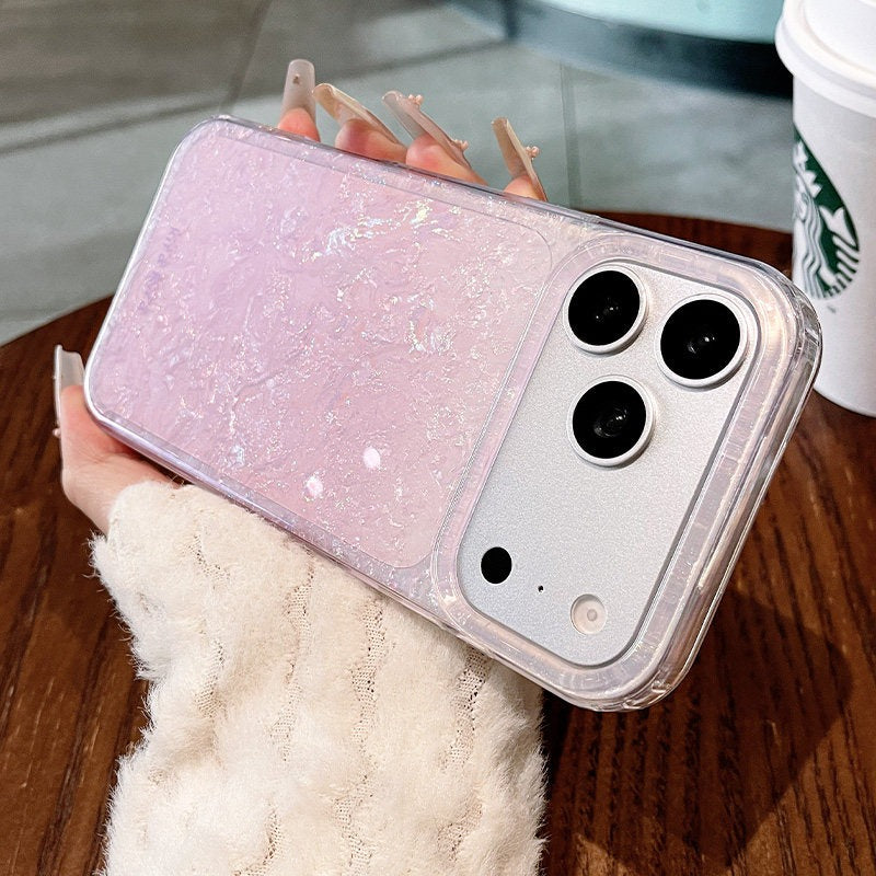 Gilded shell pattern stand for iPhone 17 Pro Max phone case, new iPhone 16 gradient gradient gradient with built-in pearlescent glitter protective cover, 15 Pro stand case, Phone accessories