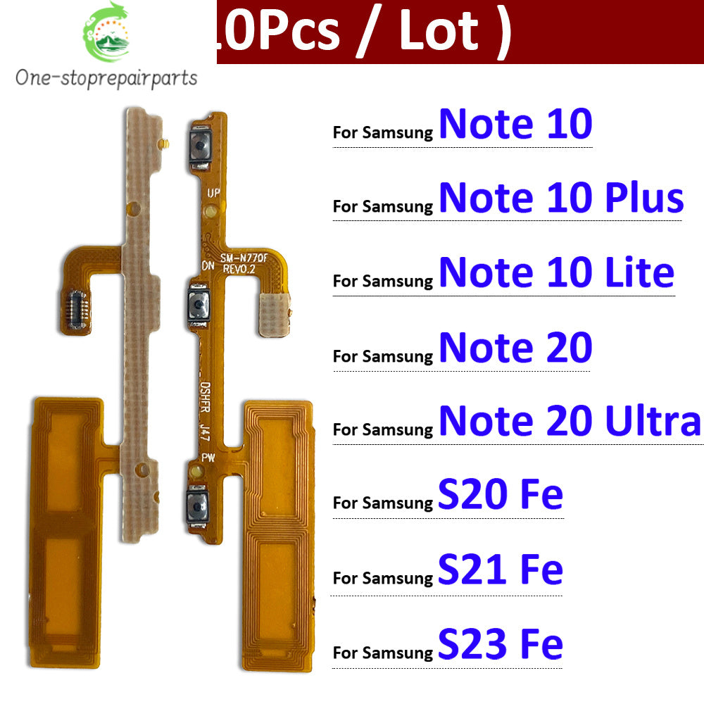 10Pcs, Volume Button Power Switch On Off Button Flex Cable For Samsung Note 10 Plus Lite Note 20 Ultra S20 S21 S23 Fe Samsung phone repair parts