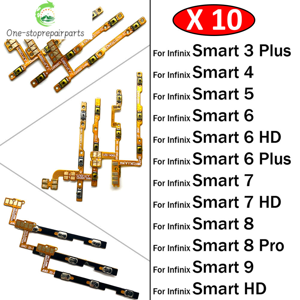 10Pcs, Volume Button Power On Off Button Flex Cable For infinix Smart 3 4 5 6 7 8 9 Pro HD Plus X612 X627 X6511 X6517 X6516  infinix phone repair parts
