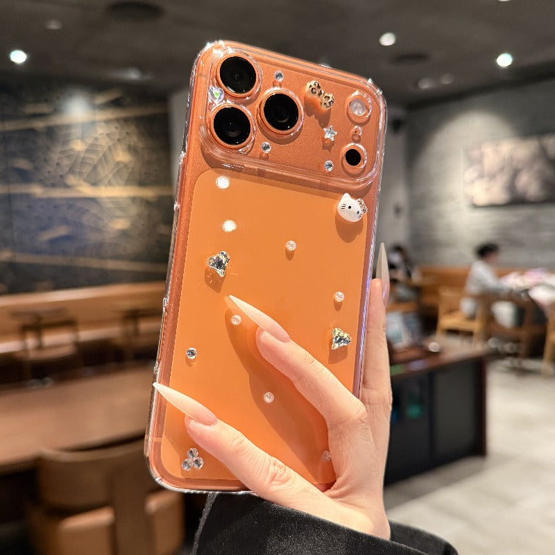 For iPhone 17promax mobile phone case new three-dimensional diamond iPhone17Pro lens all-inclusive transparent cute 16 anti-drop female protective case 15plus Air hard case Phone accessories