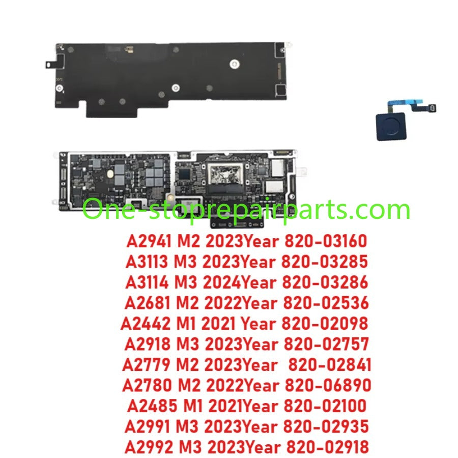 Motherboard Logic Board For Macbook Air Pro M1 M2 M3 A3113 A3114 A2918 A2992 A2991 A2442 A2941 A2779 A2780 A2485 Main sytem board Repair Cpu M3 Ram 8g 16g 18g Ssd 256g 512g 1TB 820-03285 820-03286 820-02935 820-02918 Macbook laptop repair parts