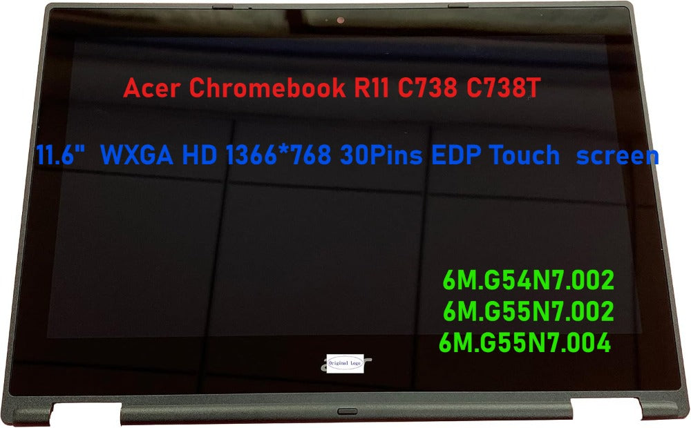 11.6"  WXGA HD 1366*768 30Pins EDP LCD Touch Screen Digitizer Display Assembly for Acer Chromebook R11 C738 C738T LCD touchscreen digital component bezel 6M.G54N7.002 6M.G55N7.002 6M.G55N7.004 Acer laptop repair parts