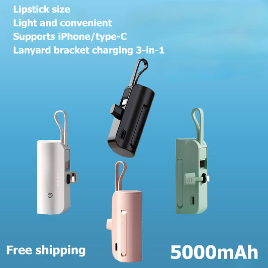 Fast charging 5000mAh power bank mini compact portable with cable mobile power supply support Type-C iPhone